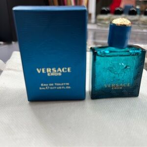 Versace Eros Miniature Teal Blue Bottle with Gold Cap 5mL e 0.17 US FL OZ